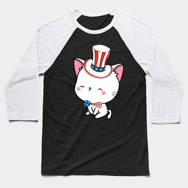 Funny white cat is ready for independence day Baseball T-Shirt by Pet Station